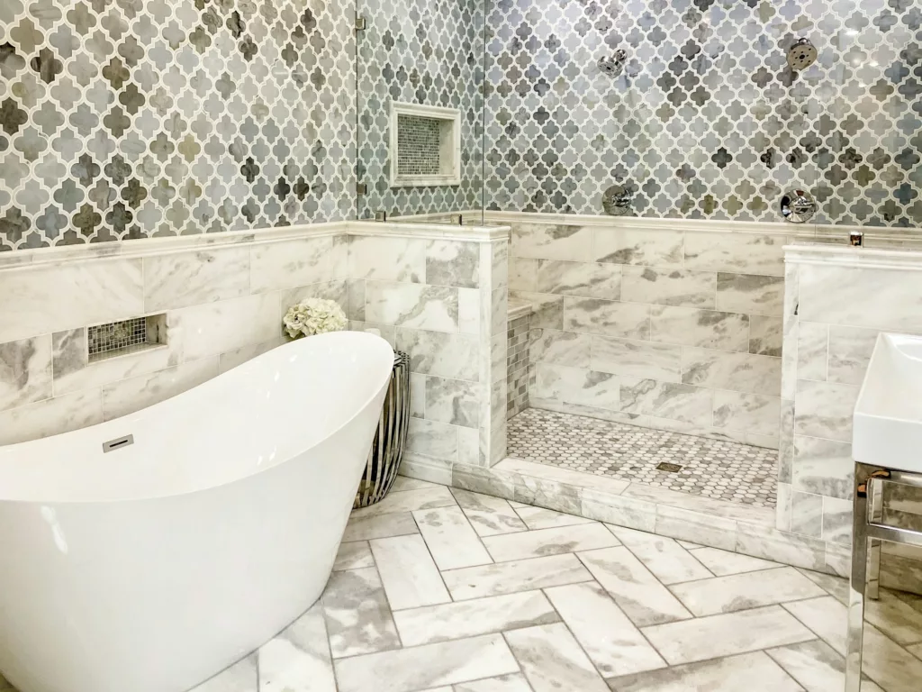 Luxury bath soaker tub in home interior